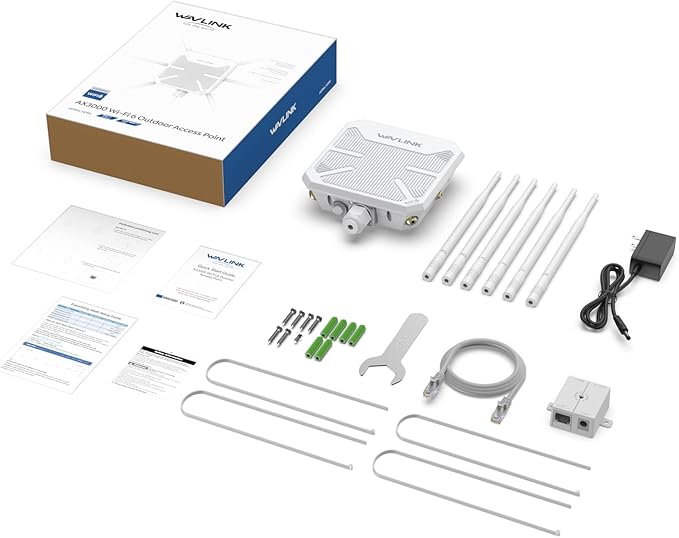 2025 AX3000 Outdoor WiFi 6 Extender, WAVLINK Long-Range WiFi Repeater/Access Point with Dual Band/PoE/IP67 Waterproof/6 x 7dBi Antennas, Supports Up to 256 Devices for Garage, Yard, RV,Farm