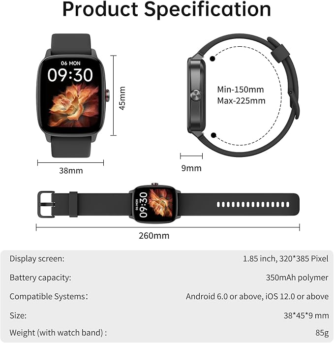 Smart Watches for Women Men with Bluetooth Call & AI Voice, 1.85" HD Fitness Tracker with Heart Rate SpO2 Sleep Monitor, 100+ Sports Modes Mini Games, IP68 Waterproof Smartwatch for Android iOS Phones