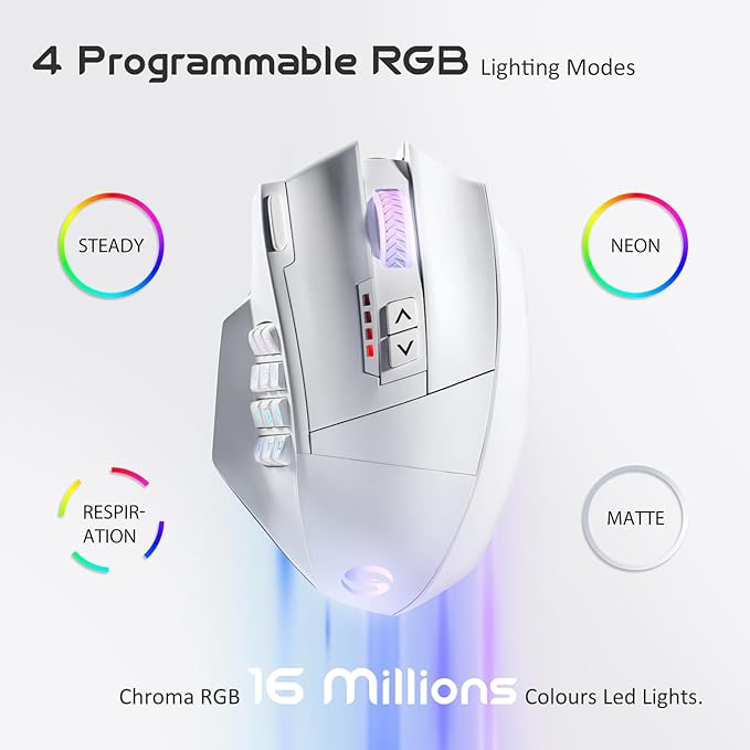 UtechSmart Venus Pro Wireless MMO Gaming Mouse, 16,000 DPI Optical Sensor, 2.4 GHz Transmission Technology, Ergonomic Design, 16M Chroma RGB Lighting, 16 Programmable Buttons, Up to 70H