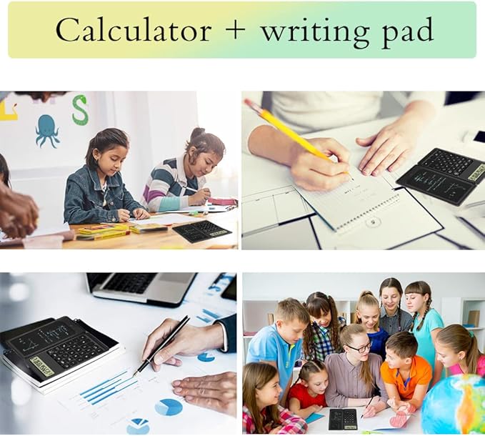 Desk Calculator, Desktop Small Calculators with Writing Notepad, Basic 4-Function Math Large Button Calculator, School Supplies for Kids, Middle/High School Students (Black)