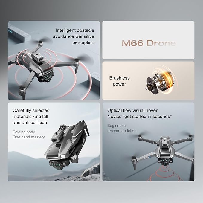 M66 Drone with New Foldable Remote Control with Screen, Two-batteries, Brushless Motor, Altitude Hold, One Key Take Off/Landing, with Black Outdoor Carrying Case.