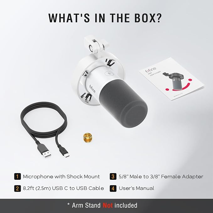 FIFINE Studio XLR Dynamic Microphone, USB PC Podcast Microphone for Streaming Recording, XLR/USB Vocal Mic with Tap-to-Mute, Gain Knob, Headphones Monitoring-Amplitank K688 White