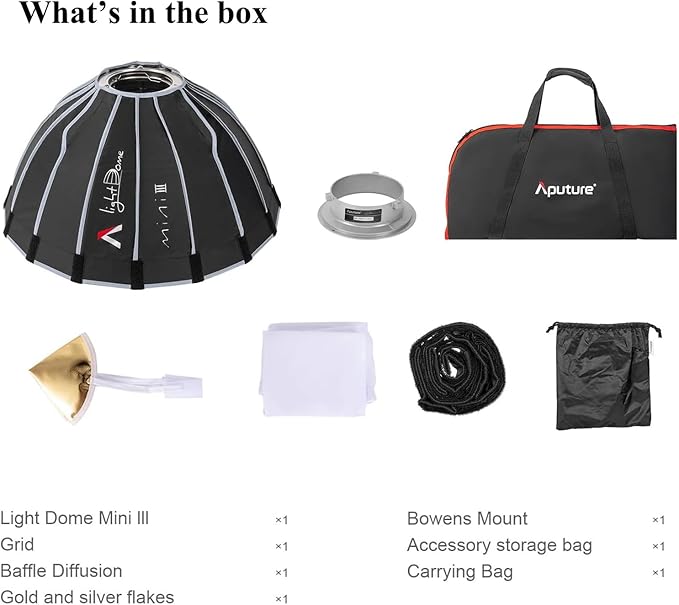 Aputure Light Dome Mini III Softbox,Bowens Mount Octagonal Softbox Quick-Setup Soft Light Modifier for Video Light Aputure Amaran 200/100/300c/150c/60d s/60x s