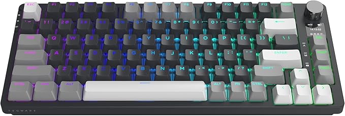 TECWARE Phantom S 75% Gasket-Mounted Mechanical Keyboard w/TFT Display and Knob, Red Switches (Black/Grey) Linear Switch (Red Switch (Linear))