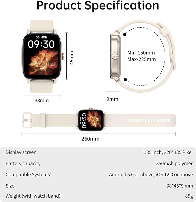 Smart Watches for Women Men with Bluetooth Call & AI Voice, 1.85" HD Fitness Tracker with Heart Rate SpO2 Sleep Monitor, 100+ Sports Modes Mini Games, IP68 Waterproof Smartwatch for Android iOS Phones