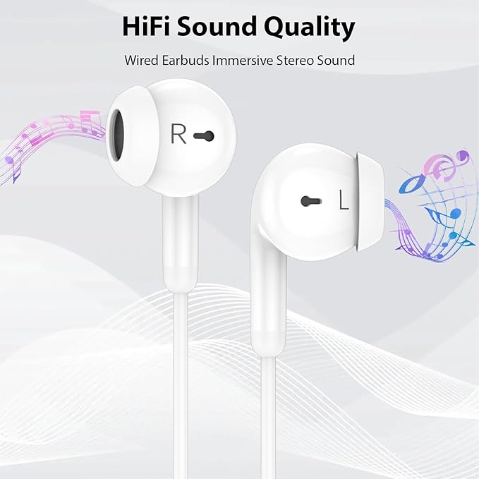USB C Earbuds, USB Type-C Headphones for iPad 10th Generation iPhone 17 Pro 16 15 Plus iPad 11th Gen A16 Air 6 Wired Earphones with Microphone Volume Control Noise Isolating HiFi Stereo Headset White