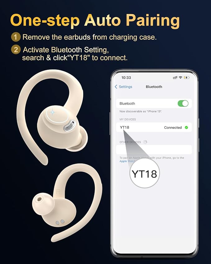 Wireless Earbuds, Bluetooth 5.4 Headphones Sport, Over Ear Buds With ENC Noise Cancelling Mic,48H,Wireless Earphone With Earhooks, Stereo Deep Bass,IP7 Waterproof ear bud for Workout Running,Off White