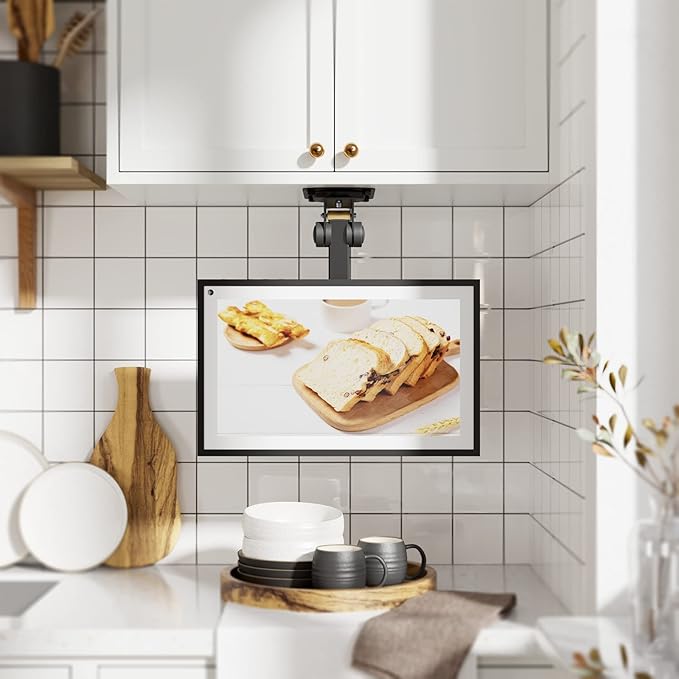WALI Under Cabinet Mount for Echo Show 21, Echo Show 15, Height Adjustable and Foldable Mounting Bracket, Tilt Swivel for Echo Show 21, Echo Show 15, Holds up to 44lbs (ECS001), Black