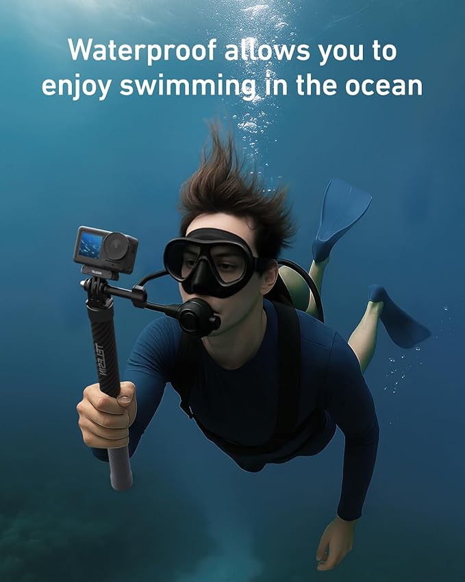 TELESIN Selfie Stick Long Pole Invisible for GoPro (120cm/47.2in), Carbon Fiber Waterproof Extension Monopod for GoPro 13 12 11 10 DJI Osmo Nano Action 5 Pro Pocket 3 Insta360 X5 X4 GO3 Ace Pro 2