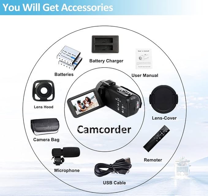 Camcorder Video Camera 4K HD 48MP 18X Digital Camcorder 3.0'' Touch Screen Vlogging Camera for YouTube IR Night Vision with Stabilizer, Remote Control, Microphone, 32GB Card