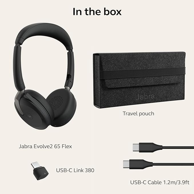 GN Audio Evolve2 65 Flex Wireless Stereo Headset with Link380c USB-C Adapter, Foldable Design, Hybrid ANC, 360° Busylight, Certified for Microsoft Teams, Bluetooth On-Ear Headphones (USB-C Dongle)