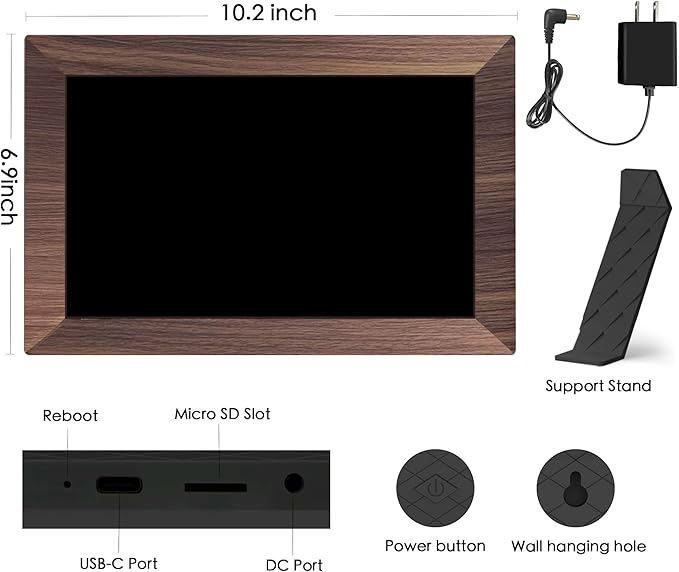 Digital Picture Frame, 10.1 inch Frameo Digital Frame WiFi, 1280 * 800 IPS HD Touchscreen, 32GB Storage, Instant Share Pictures Video, Smart Photo Frame Electronic, Gifts for Mom, Grandma, Woodgrain