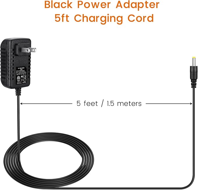 15W Power Cord Adapter for Echo Spot Smart Clock & Pop Smart Speaker - Black Wall Charger Plug Long Cable, 5ft