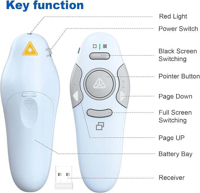QUI Presentation Clicker Wireless Presenter Remote Clicker for PowerPoint Presentation Remote, PowerPoint Slide Advancer for Mac/Windows/Linux, Google Slide/PPT/Keynote, USB, Blue