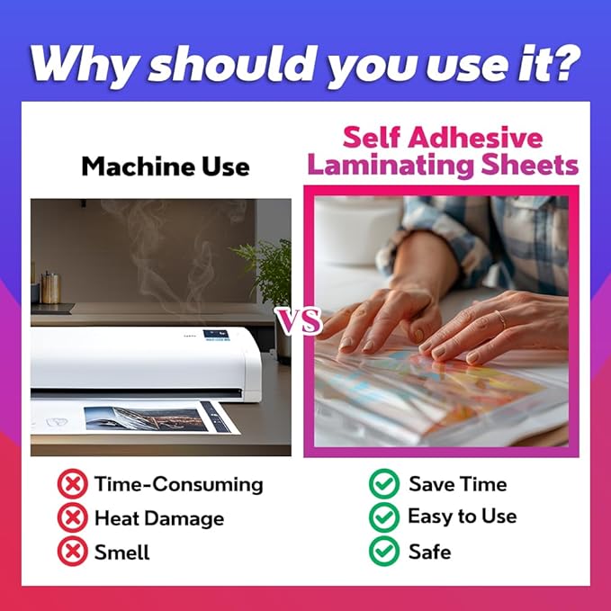 Self Adhesive Laminating Sheets 12.3x17.1 inches, 10 Pack, 4mil Thickness, No Heat or Machine Needed, Waterproof, Self Sealing, Easy Peel and Stick, Heavy Duty Clear Glossy Finish, by VIOLETTO