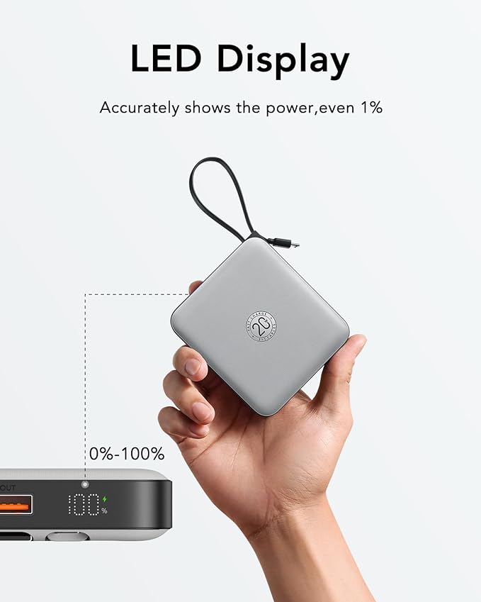 VRURC Portable Phone Charger 4 Built-in Cables, Fast Charging PD 20W Power Bank 10000mAh, USB C Mini Battery Pack for iPhone 16 15 14 Samsung Galaxy S23 Google Android Cell Phones(1 Pack)