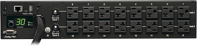 Tripp Lite Monitored PDU, 30A, 16 Outlets (5-15/20R), 120V, L5-30P, 10 ft. Cord, 2U Rack-Mount Power (PDUMNH30),Black