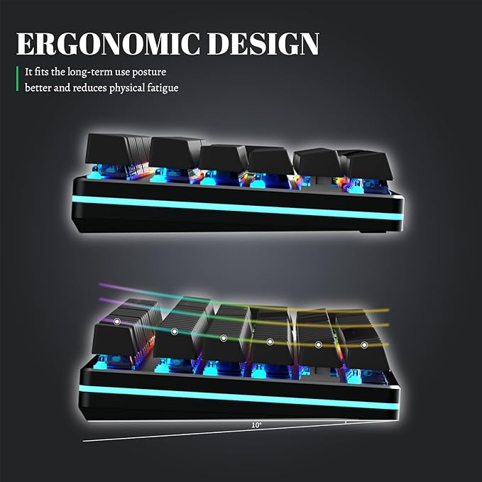 Black Emblem Mechanical Gaming Keyboard with Clicky Blue Switches, RGB Backlit Full Size 104 Key Programmable Wired Keyboard with Aluminum Base for Gaming/Typing/PC/Mac