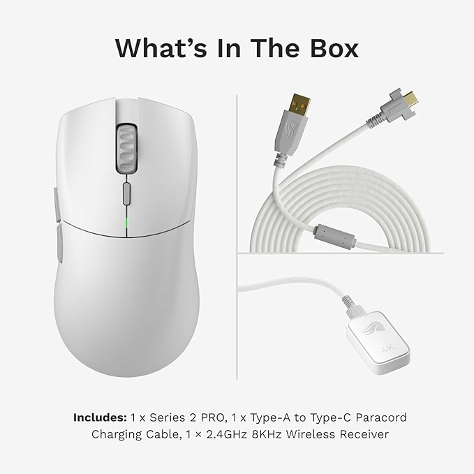 Glorious Gaming Series 2 PRO Wireless Gaming Mouse: Compact, 55g Super Light, 8K Wireless Polling, 26K Sensor, Optical Switches, Esports Mouse for PC Gaming, Fingertip, Clawgrip, & FPS Games, White