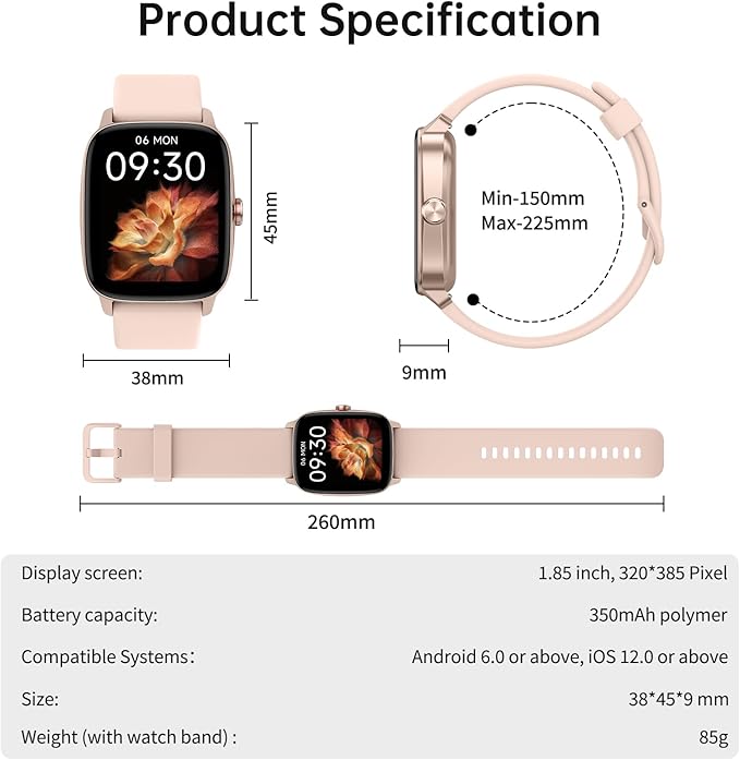 Smart Watches for Women Men with Bluetooth Call & AI Voice, 1.85" HD Fitness Tracker with Heart Rate SpO2 Sleep Monitor, 100+ Sports Modes,Mini Games, IP68 Waterproof Smartwatch for Android iOS Phones