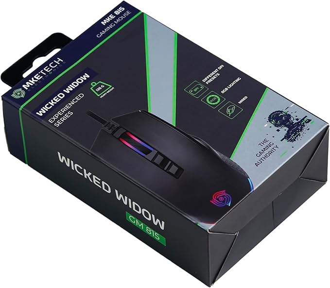 Wired Mouse for Gaming, RGB Lighting, Claw Grip Design, Adjustable DPI, Rapid Trigger & Sniper Buttons, Computer/Laptop – Black