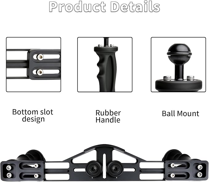 Dual Handle Underwater Camera Tray, Aluminum Alloy Video Stabilizer Bracket with 2 Joint Arms for Camera Housing and Video Light