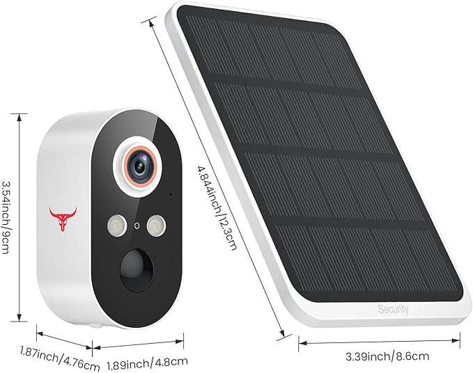 1080p Wireless Security Camera with Solar Panel, 2.4GHz Wi-Fi, Color Night Vision, Home Security System, PIR Motion Detection, 2-Way Talk, Outdoor Surveillance Bullet Cam (2 Pack)