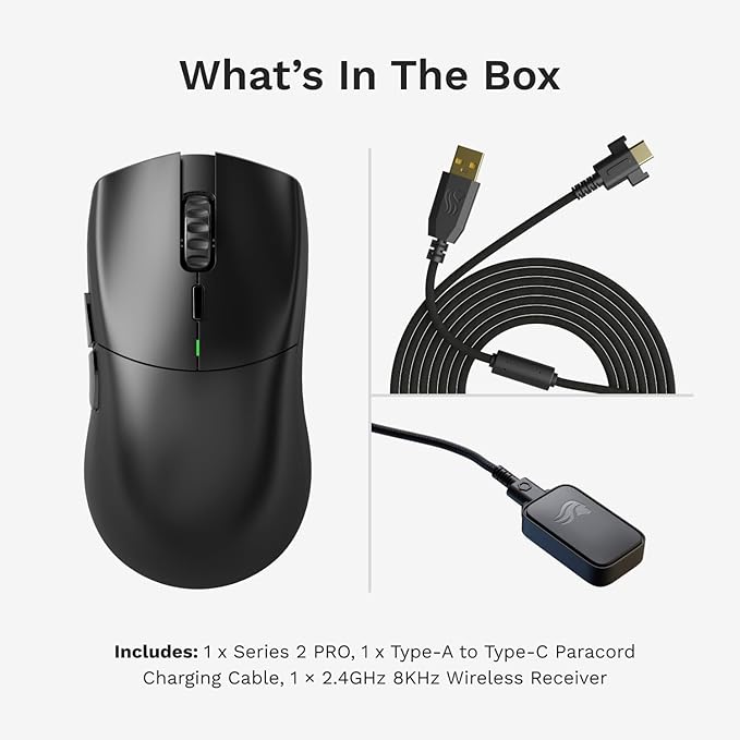 Glorious Gaming Series 2 PRO Wireless Gaming Mouse: Compact, 55g Super Light, 8K Wireless Polling, 26K Sensor, Optical Switches, Esports Mouse for PC Gaming, Fingertip, Clawgrip, & FPS Games, Black