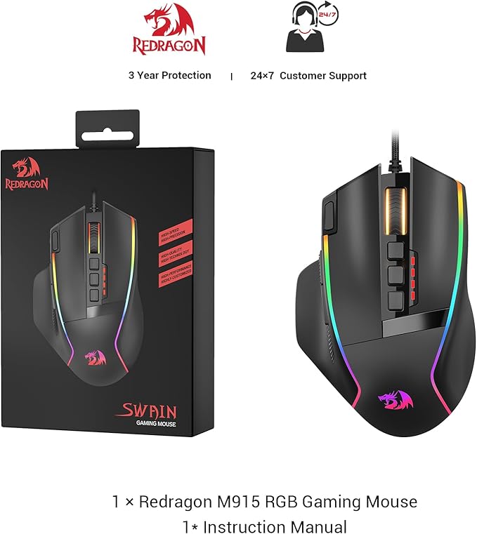 Redragon Gaming Mouse, Wired Gaming Mouse 26,000 DPI Opitacl Sensor, Ergonomic Mice with Fire Button, Macro Editing Programmable RGB Mouse for Laptap/PC/Mac