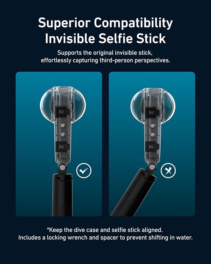 TELESIN Insta 360 X4 Invisible Dive Case, 50m/164ft Waterproof Case Protective Underwater Diving Housing Shell for Insta 360 X4 with Bracket Accessories