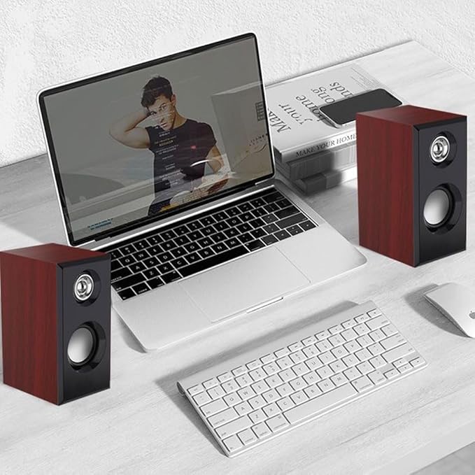 Aimery Computer Speaker Wooden Speaker Monitor TV PC Laptop Desktop Speakers for Desk Top Wired Speakers Plug in USB Dual Speaker HiFi