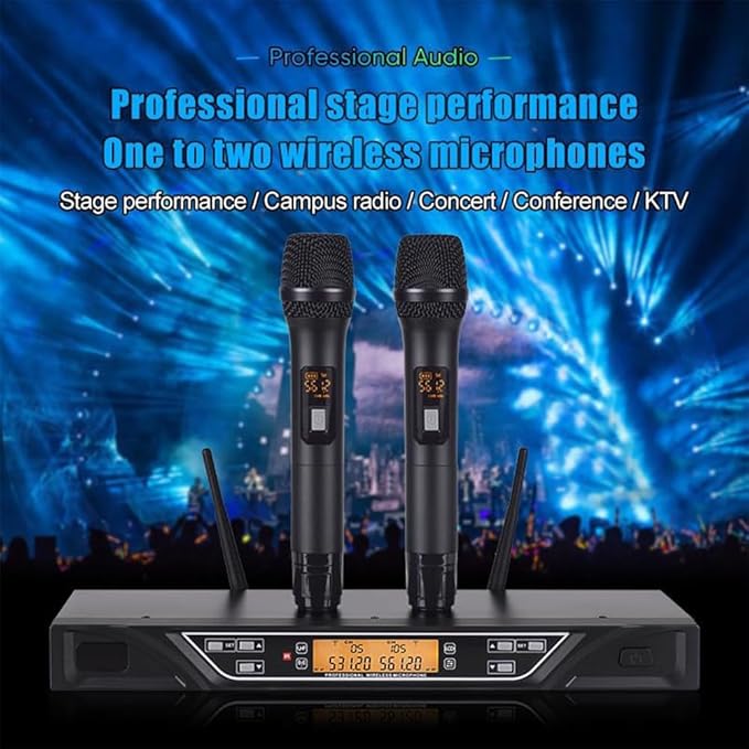 NG-9 UHF Dual Wireless Microphone System with 2 Handheld Dynamic Microphones, Professional Grade Anti-Interference, Two Handed Mic One Touch Pairing, Home KTV, Live, Shows, Meeting