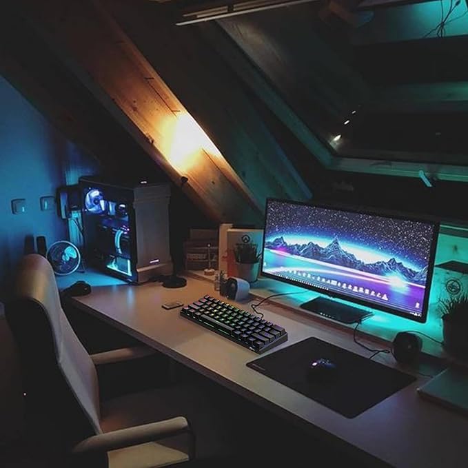 RK ROYAL KLUDGE RK61 Wired 60% Mechanical Gaming Keyboard Programmable QMK/VIA RGB Backlit 61 Keys Ultra-Compact Hot Swappable Red Switch Black