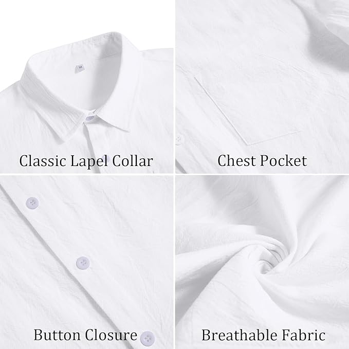 Vssjavun Mens Short Sleeve Button Down Shirts Casual Cotton Shirt Summer Beach Tops with Pocket