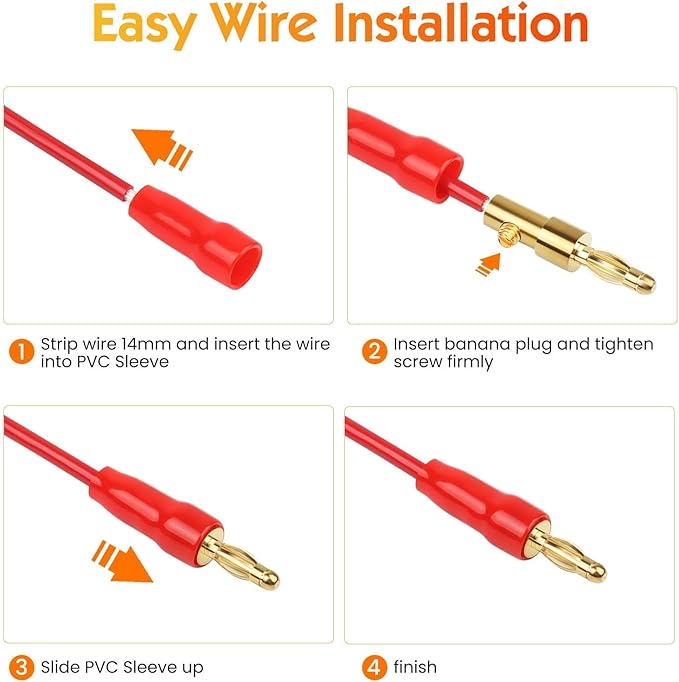 4 mm Gold Plated Open Screw Type Speaker Connector Banana Plugs,12 Count(1 Pack of 6 Pairs)