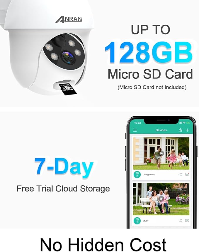 ANRAN 2K Security Camera Wireless Outdoor, Solar Outdoor Camera with 360° View, Smart Siren, Spotlights, Color Night Vision, PIR Human Detection, Pan Tilt Control, 2-Way Talk, Q01W 2 Packs