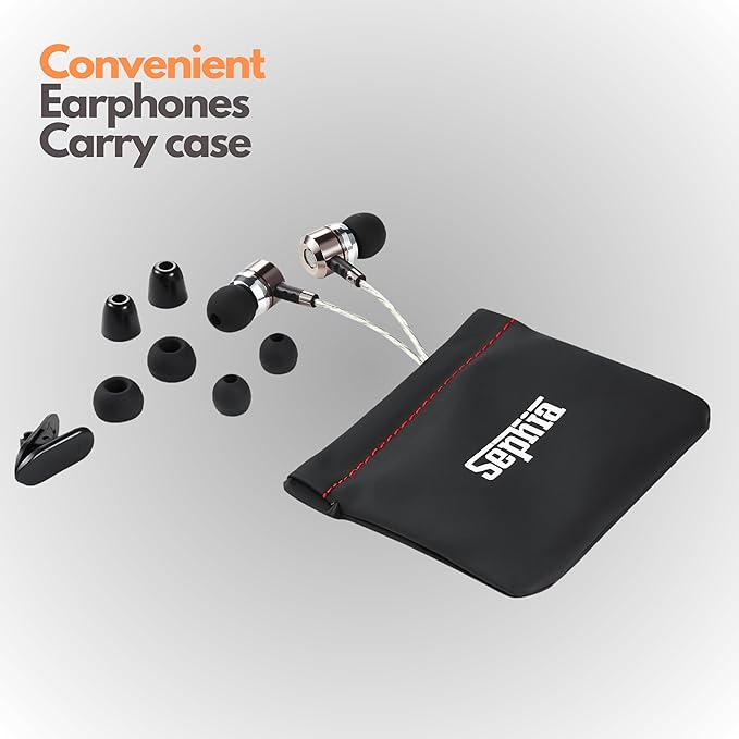 Sephia SP3060VC Wired Earbuds with Microphone, Deep Bass in-Ear Headphones with Noise Isolation, 10mm Drivers, Tangle-Free Cable, 3.5mm Jack