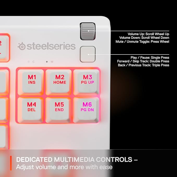 SteelSeries Apex 3 TKL White RGB Gaming Keyboard — Tenkeyless Compact Form Factor — 8-Zone RGB Illumination — Water and Dust Resistant — Whisper-Quiet Gaming Switch