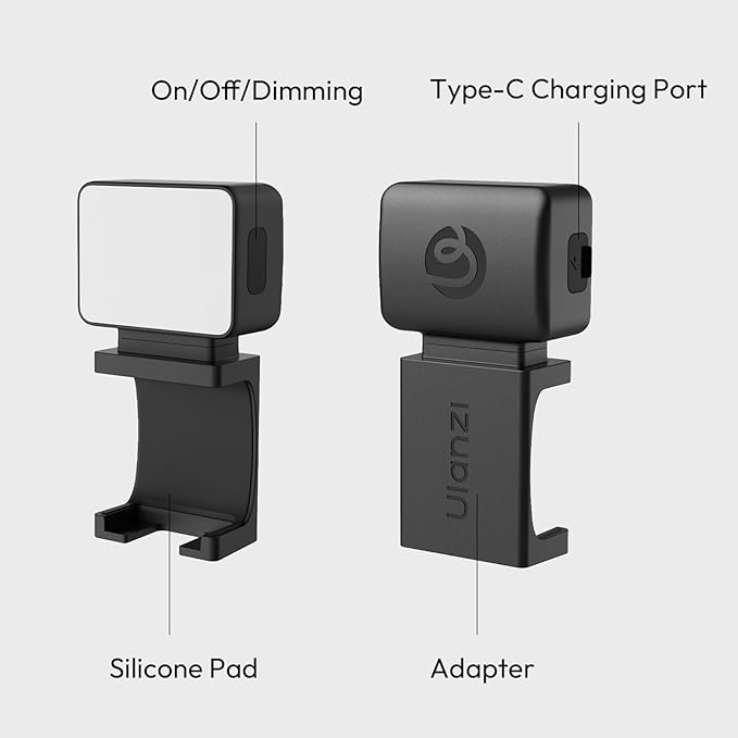ULANZI LM001 Magnetic Mini Light for DJI Osmo Pocket 3, 2W USB C Rechargeable Auxiliary LED Fill Light, 500mAh, 5800K, CRI ≥95, IPX4 Water Resistance, Brightness 3 Levels Adjustable