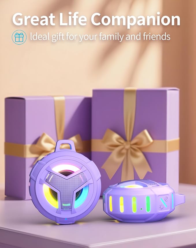 EBODA Bluetooth Shower Speaker, IP67 Waterproof Portable Wireless Small Speakers, Floating, 24H Playtime for Home, Beach, Pool, Kayak, Hiking, Boat Accessories, Gifts for Women, Girls - Purple