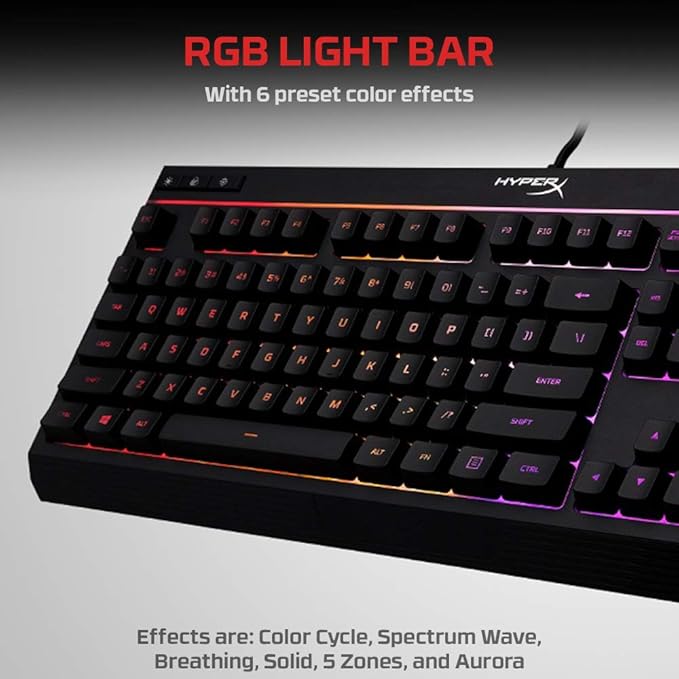 HyperX Alloy Core RGB LED Xbox PlayStation PC Gaming Keyboard Full Size Backlit Wired Tactile Anti-Ghosting Silent Quiet Keys English Layout Durable Frame for Gamer Computer Setup - Black (Renewed)