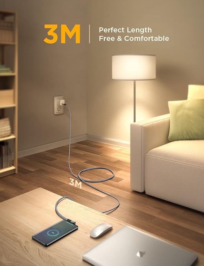 AINOPE USB C to USB C Cable 10FT 2Pack 60W Type C Cable Righe Angle for iPhone 16 Pro Max Charger Fast Charging Long Charger Cord Cable 10FT Compatible with iPhone 16 MacBook iPad Pro Airpods Pixel