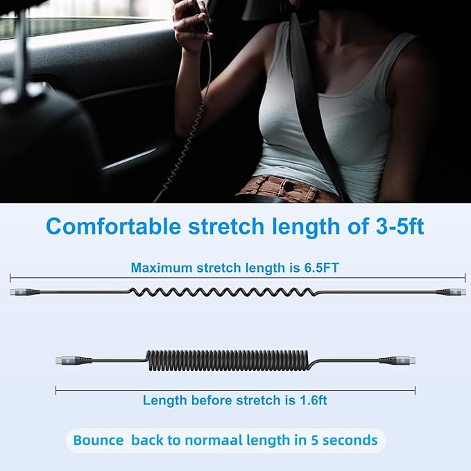 USB C to USB C Cable 6ft, 2Pack Coiled USB C Charger Cable Car, Type C Fast Charging for Cable for iPhone 17/16/15/Plus/Pro/Pro Max/MacBook Pro 2020/iPad Pro 2020/iPad Air 4/Samsung Galaxy S23