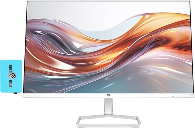 HP 24 Monitor with Dual 2W Speakers (Replaces M24fwa) 24" 100Hz IPS FHD 99% sRGB 300 Nits Display, Adjustable Tilt, Flicker-Free, Anti-Glare, Eye Ease, White/Silver w/DKZ USB Port Expander