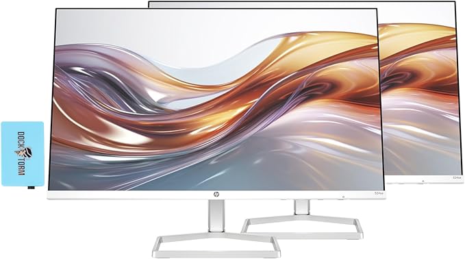 HP 24 Monitor with Dual 2W Speakers (Replaces M24fwa) 24" 100Hz IPS FHD 99% sRGB 300 Nits Display, Adjustable Tilt, Flicker-Free, Anti-Glare, Eye Ease, White/Silver w/DKZ USB Port Expander (2 Pack)
