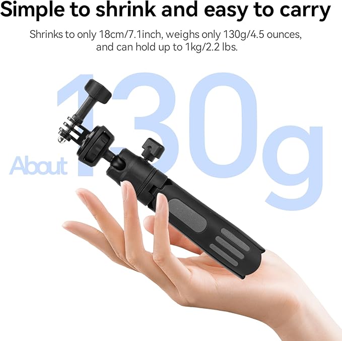 Portable Cell Phone Tripods & Desktop Tripod & Extendable Selfie Stick (18-45cm), 360° Phone Clip & Cold Shoe Mounts - for iPhone/Samsung/GoPro/DJI/Canon/Sony Cameras/Lights