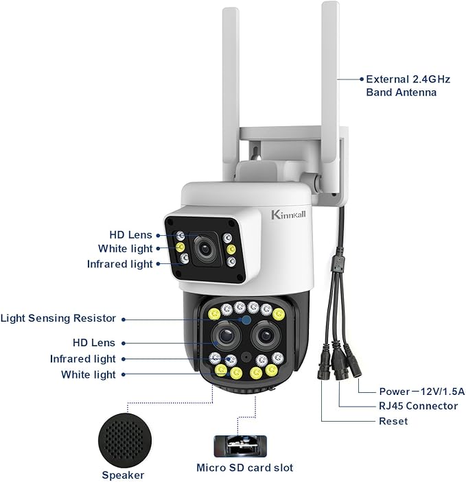 6X Optical Zoom WiFi Outdoor Security Camera, 4MP PTZ Camera for Home, 2.4GHz Wireless Surveillance Camara with Mobile App/PC Access, Dual Display, Motion Tracking, SD/Cloud, 24/7,360° View