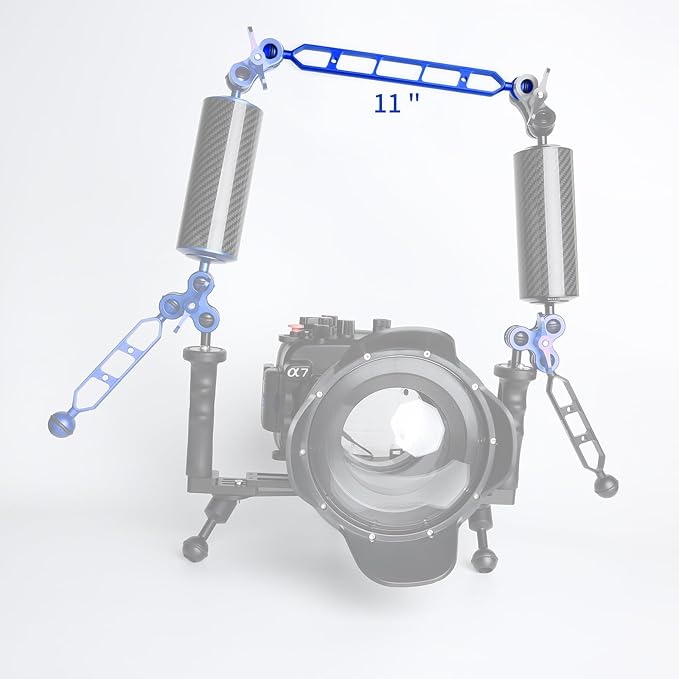 Blue 11" Underwater Aluminum Alloy Extension Arm (2-Pack) - Dual Ball System with 1" Head Connector, Waterproof & Rustproof for Diving Camera Tray/Strobe/Video Light, Scuba Photography Gear