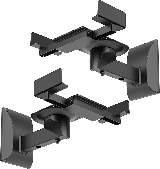 WALI Speaker Wall Mounts, Dual Side Clamping Bookshelf Mounting Bracket for Large Surrounding Sound Speakers, Hold up to 66 lbs. (SWM201XL), 1 Pair, Black