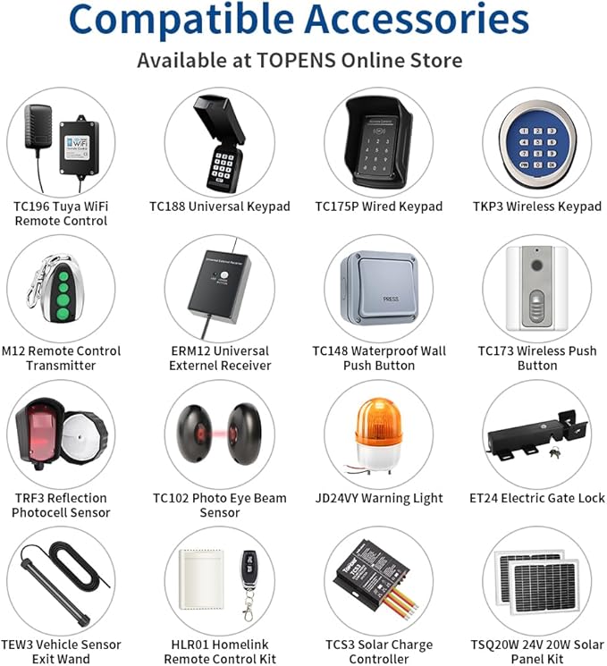 TOPENS TC196 Tuya WiFi Remote Control for Automatic Swing Sliding Gate Opener Garage Door Opener with iOS and Android App WiFi & Bluetooth Security Gate Controller